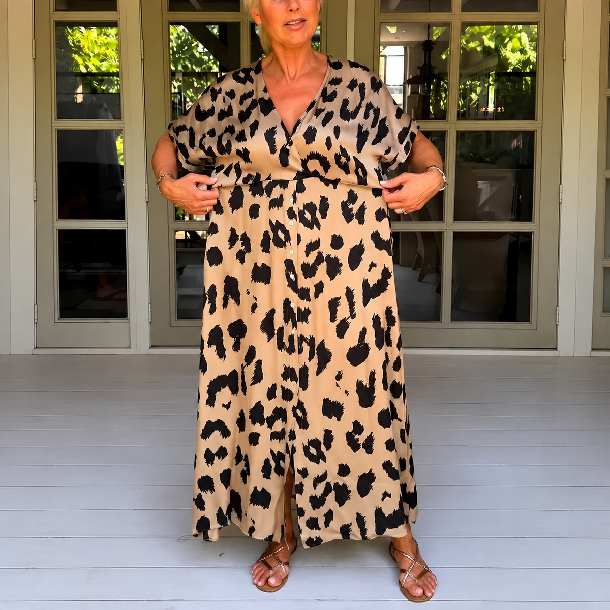 Langes Leopardenmuster-Kleid für Damen