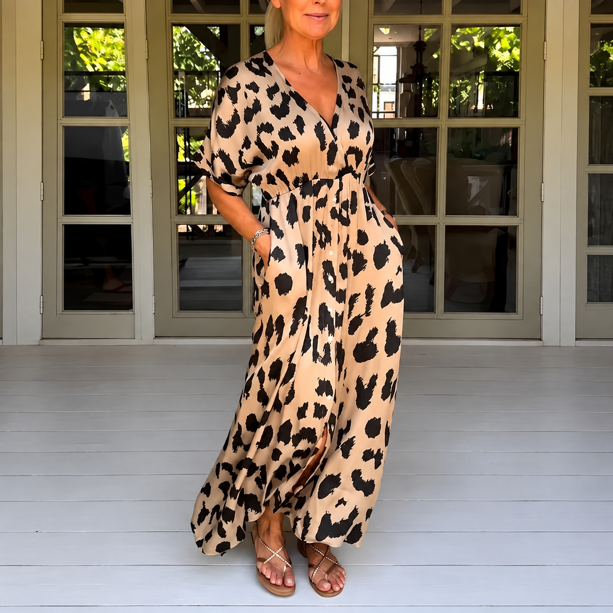 Langes Leopardenmuster-Kleid für Damen