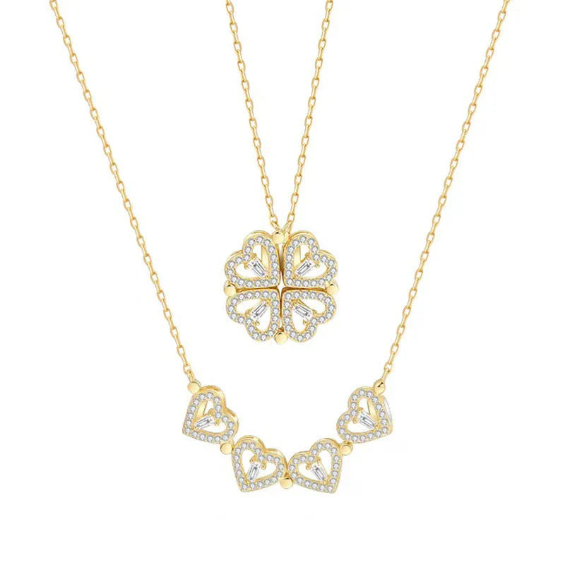 Collier 2-en-1 Trefle et Coeur
