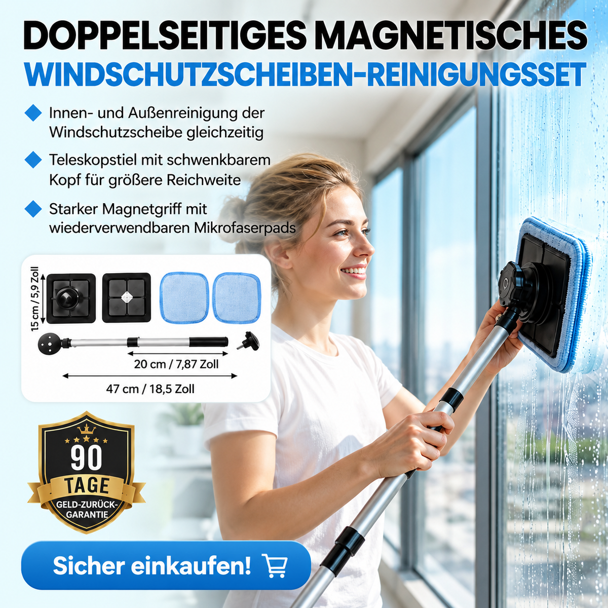 Doppelseitiges Magnet-Set zur Fensterreinigung