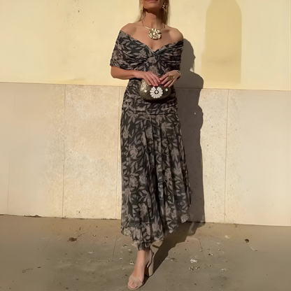 Schulterfreies Maxikleid mit Blumenmuster