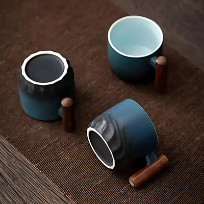 Tasses expresso vintage avec manche en bois