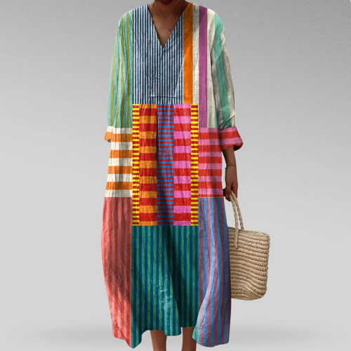 Robe longue géométrique et multicolore