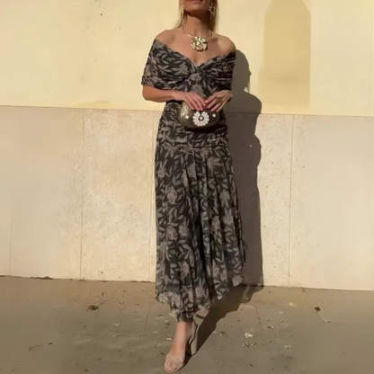 Langes Kleid mit freien Schultern und Blumenmuster