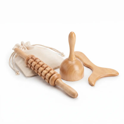 3-teiliges Massage-Set aus Holz