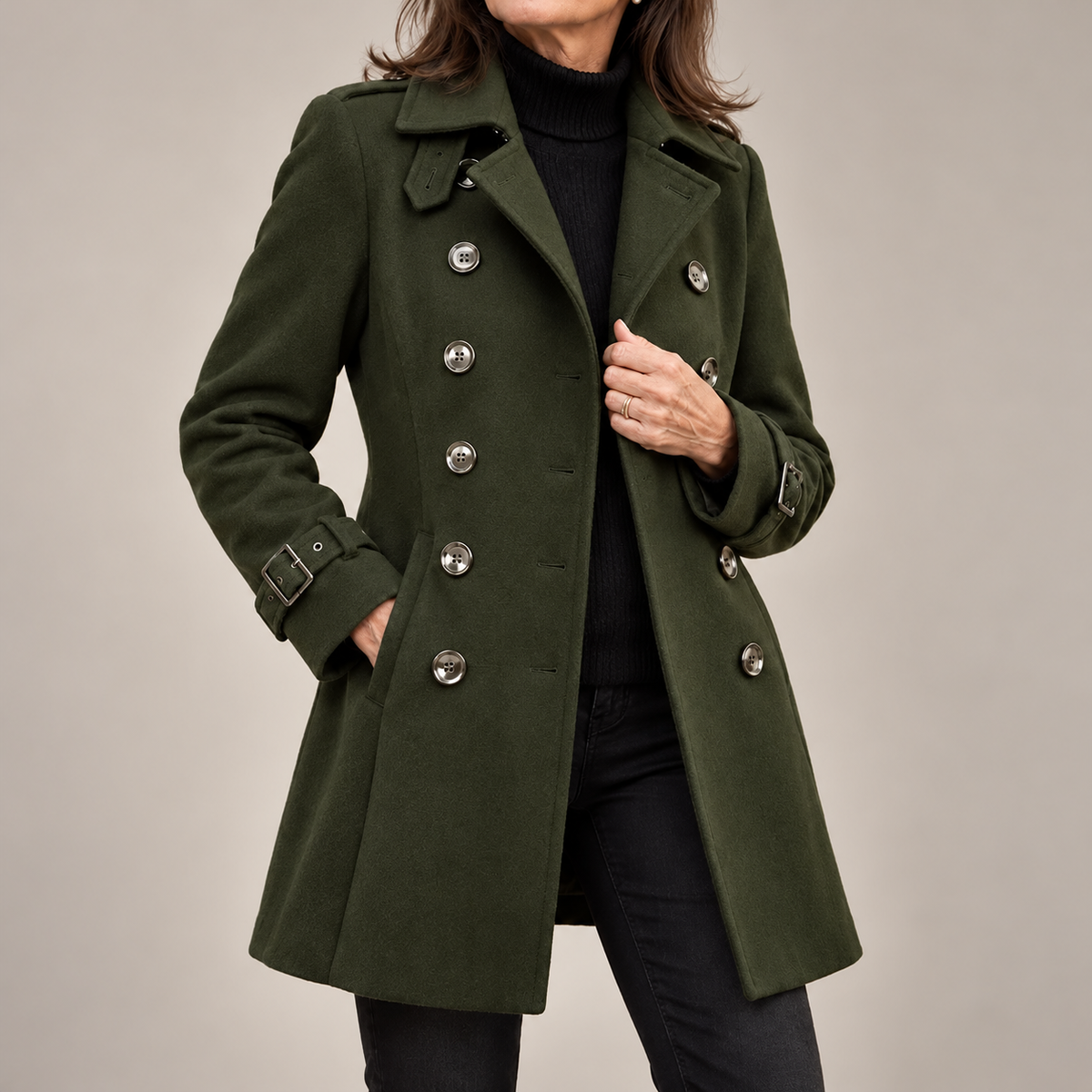 Manteau Long Femme Élégant à Double Boutonnage