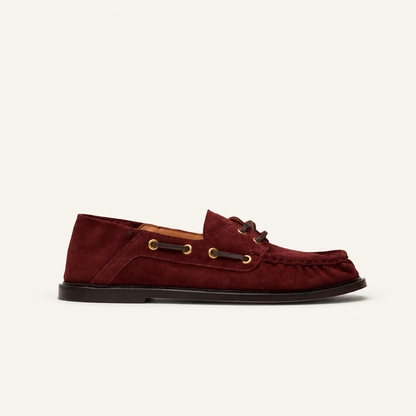 Mocassins Femme en Suède Chocolat à Clous Dorés