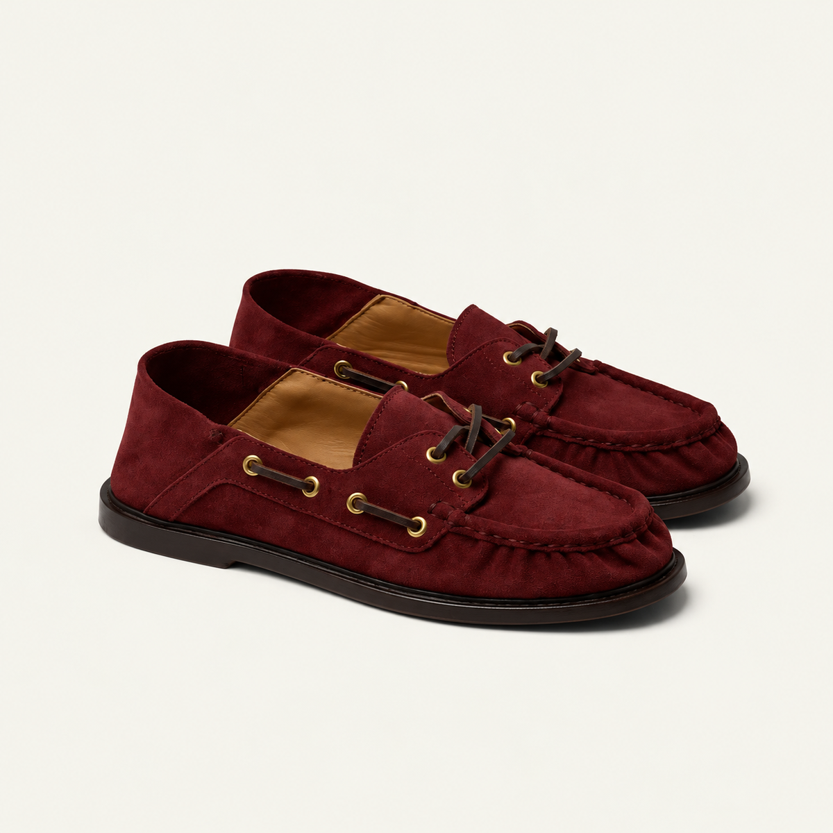 Mocassins Femme en Suède Chocolat à Clous Dorés