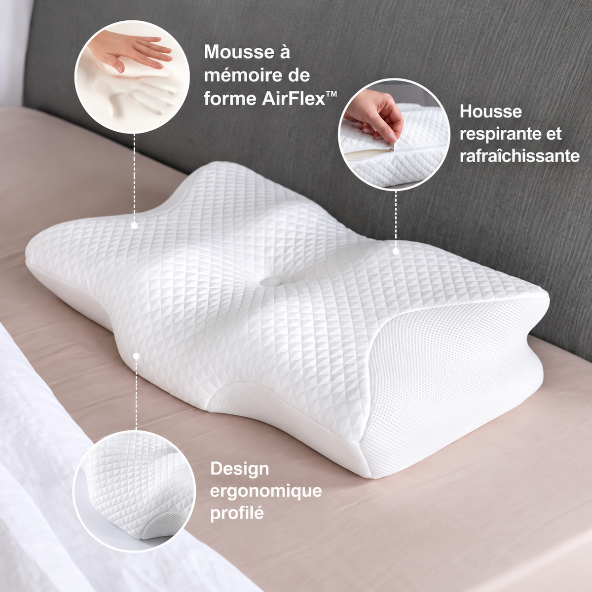 Oreiller Ergonomique Cervical à Mémoire de Forme