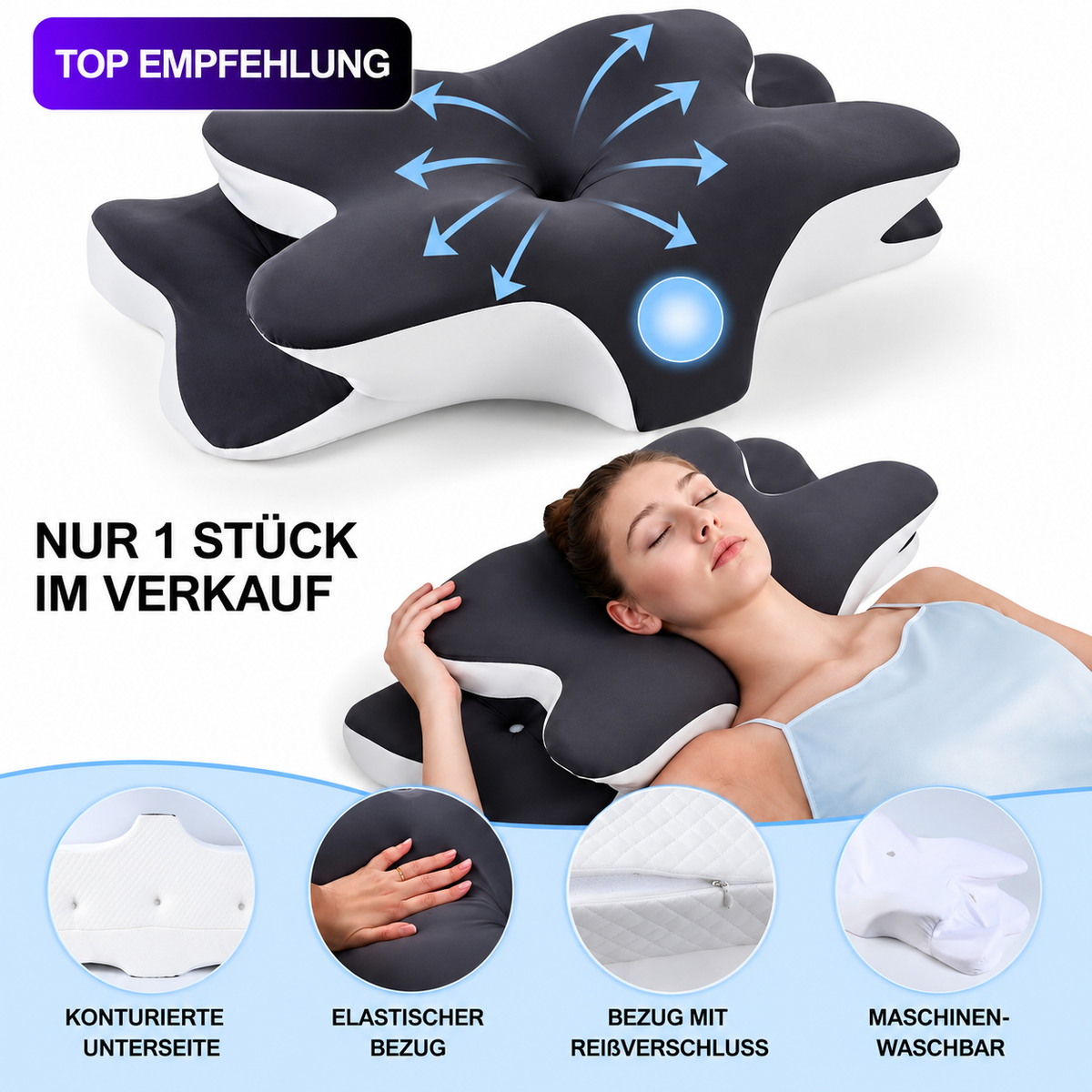 Ergonomisches Kissen mit Formgedächtnis und Kühlfunktion