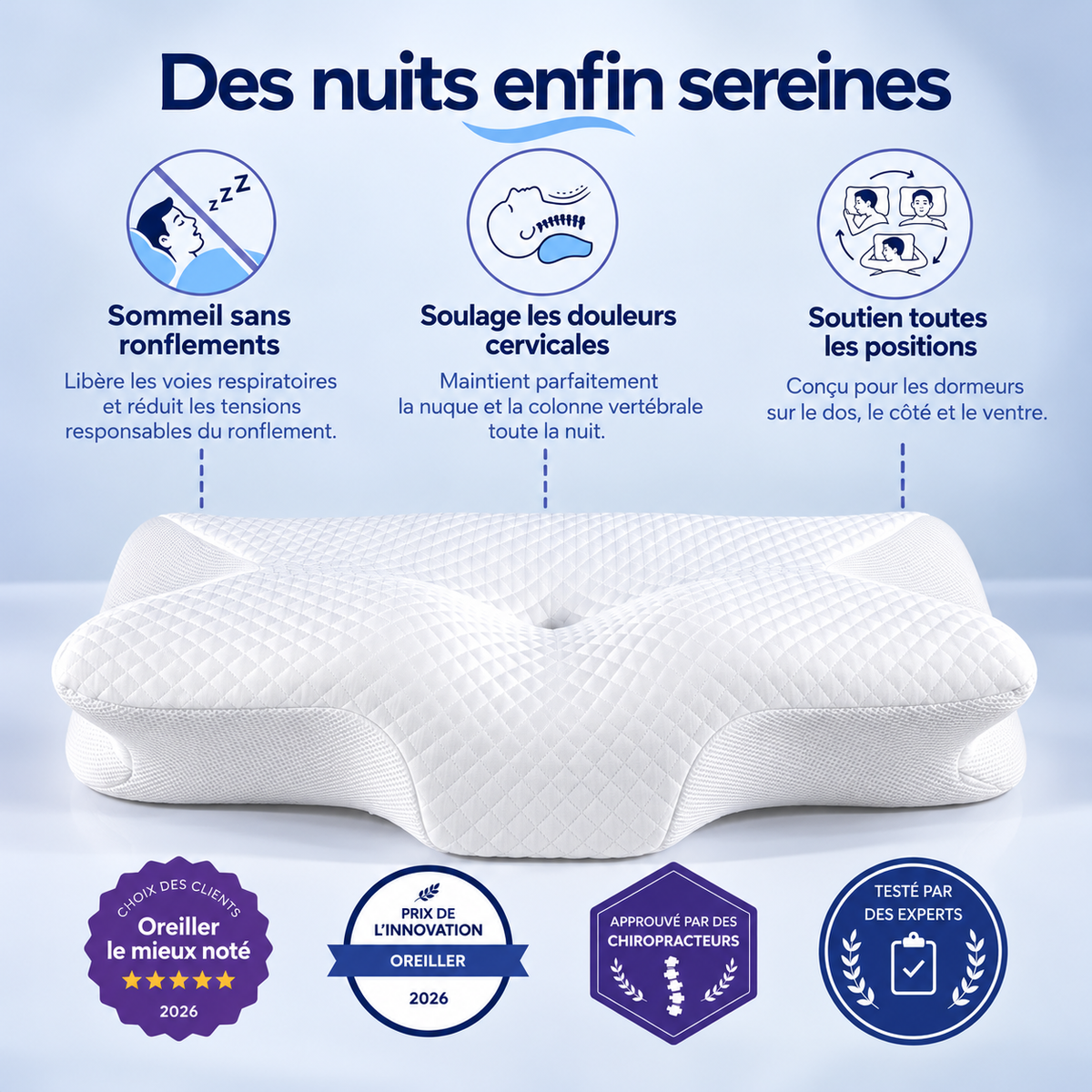 Oreiller Ergonomique Cervical à Mémoire de Forme