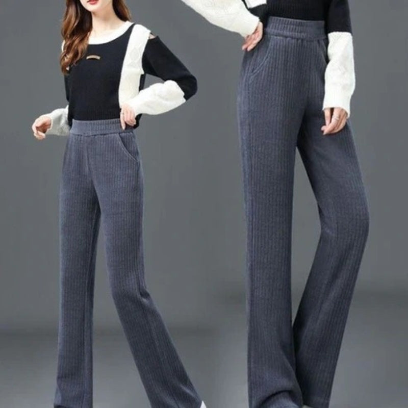 Pantalon Fourré à Taille Élastique et Jambes Amples