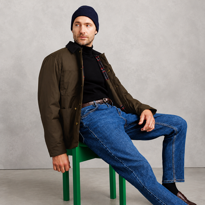 Blouson Homme Velours de Coton Kaki à Col Chemise