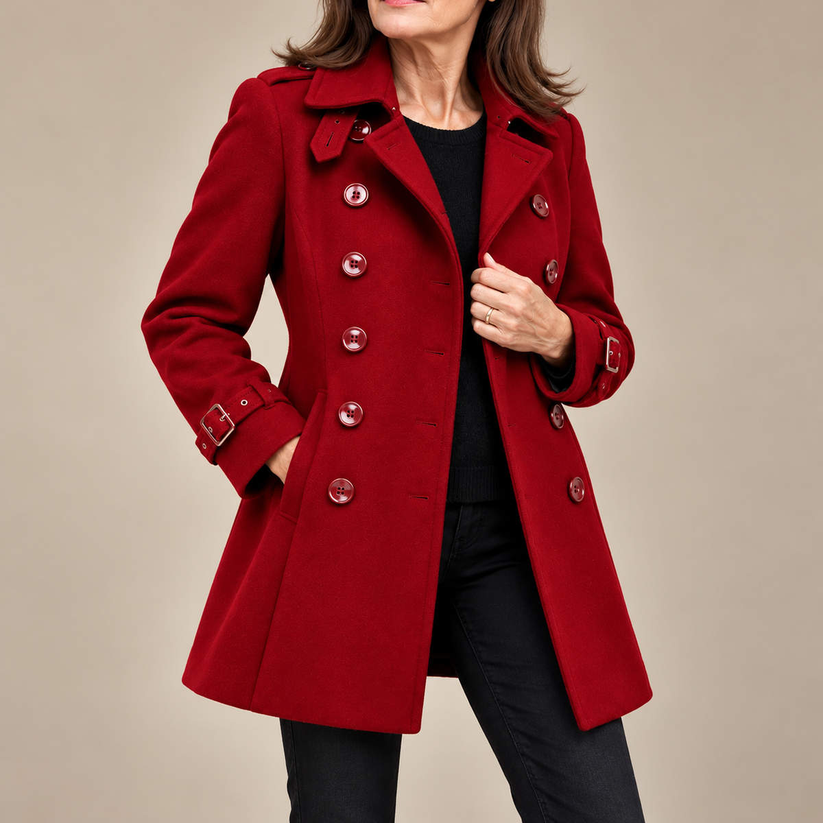 Manteau Long Femme Élégant à Double Boutonnage
