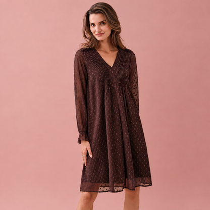 Robe Noire Fluide à Col Noué et Manches Transparentes