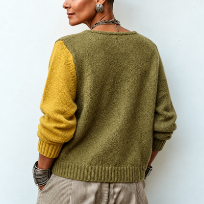 Pull Femme Tricolore en Maille à Boutons Asymétriques