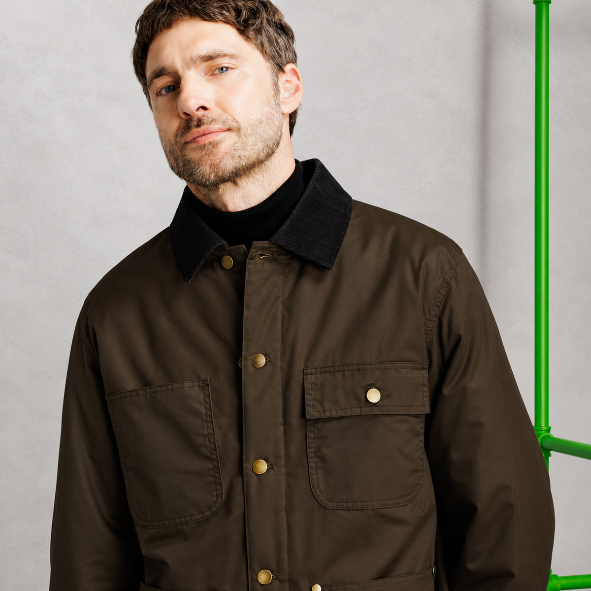 Blouson Homme Velours de Coton Kaki à Col Chemise