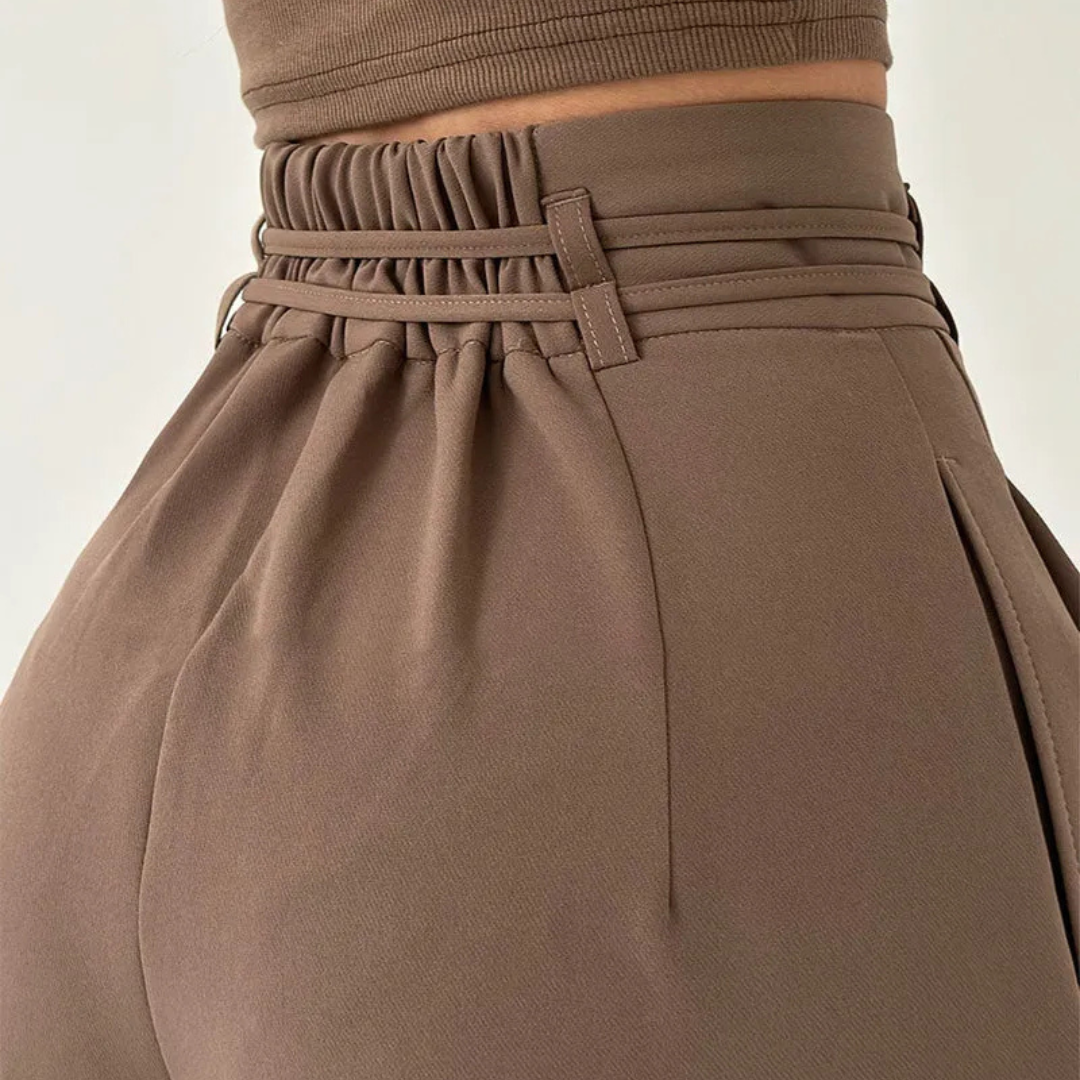 Pantalon Large à Taille Haute avec Lien à Nouer