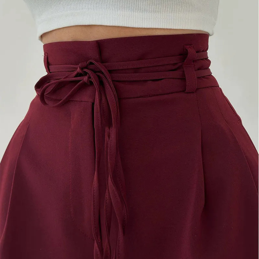 Pantalon Large à Taille Haute avec Lien à Nouer