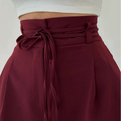 Pantalon Large à Taille Haute avec Lien à Nouer