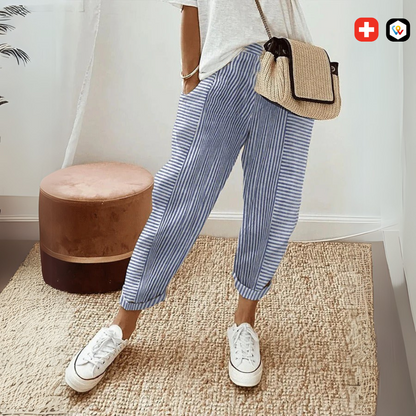 Pantalon Léger Rayé à Taille Élastique
