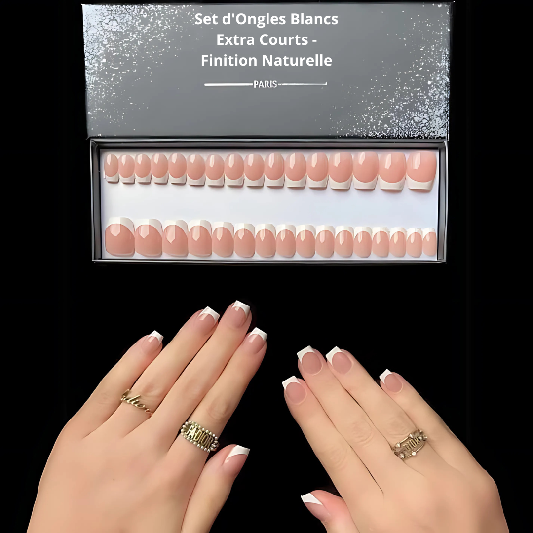 Set d'Ongles Blancs Extra Courts - Finition Naturelle