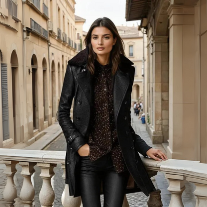 Manteau en cuir élégant femme