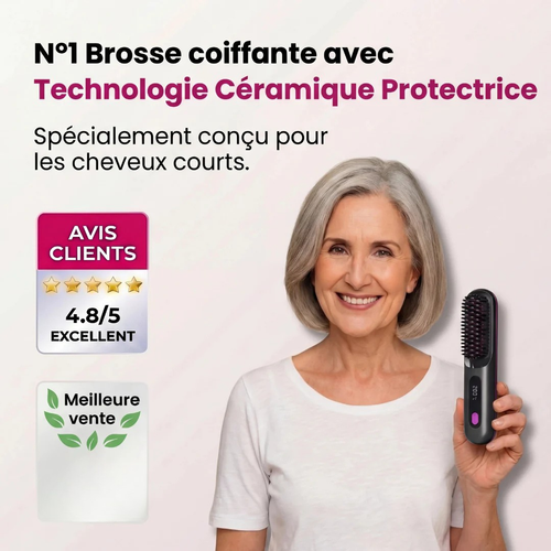 Brosse coiffante chauffante céramique cheveux courts