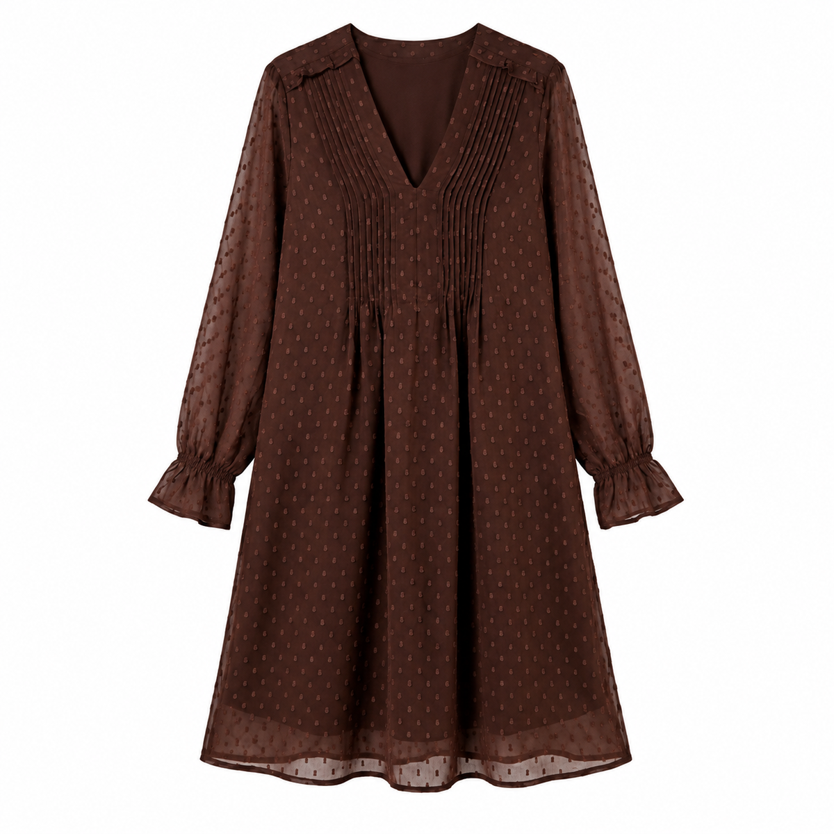 Robe Noire Fluide à Col Noué et Manches Transparentes