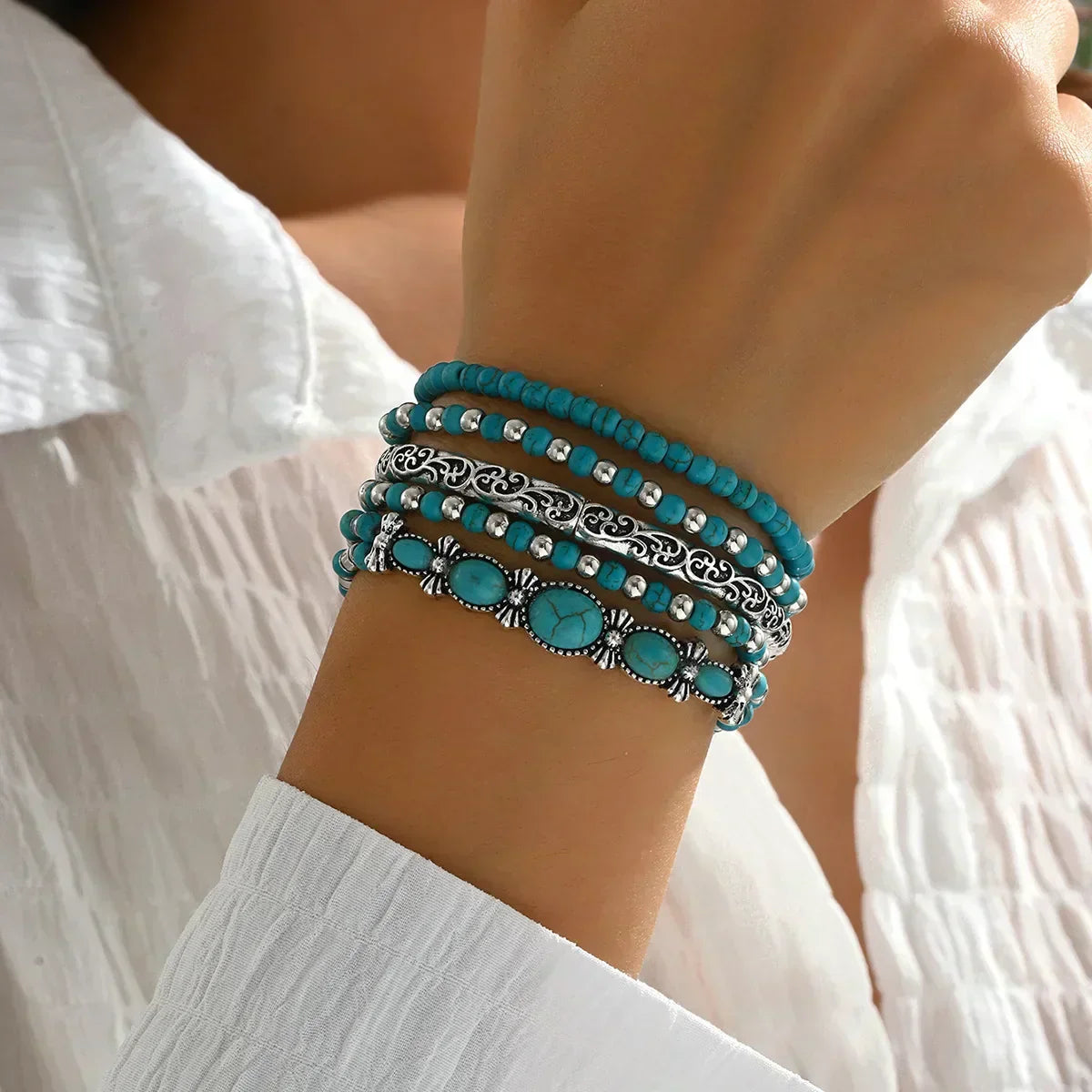 Ensemble de Bracelets Bohèmes en Pierres Naturelles