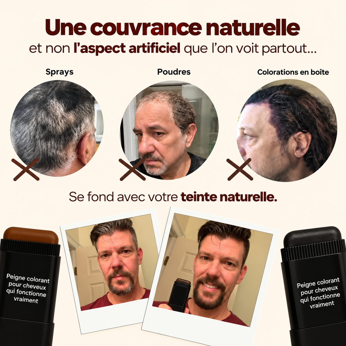 Stick couvrant cheveux gris homme