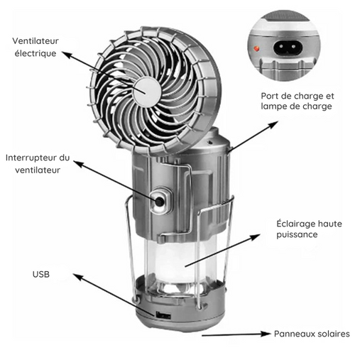 Lampe solaire d'aventure et ventilateur portable 2 en 1