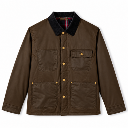 Blouson Homme Velours de Coton Kaki à Col Chemise