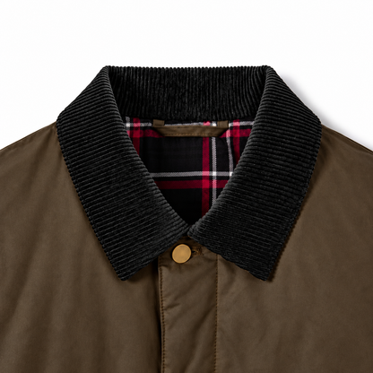 Blouson Homme Velours de Coton Kaki à Col Chemise