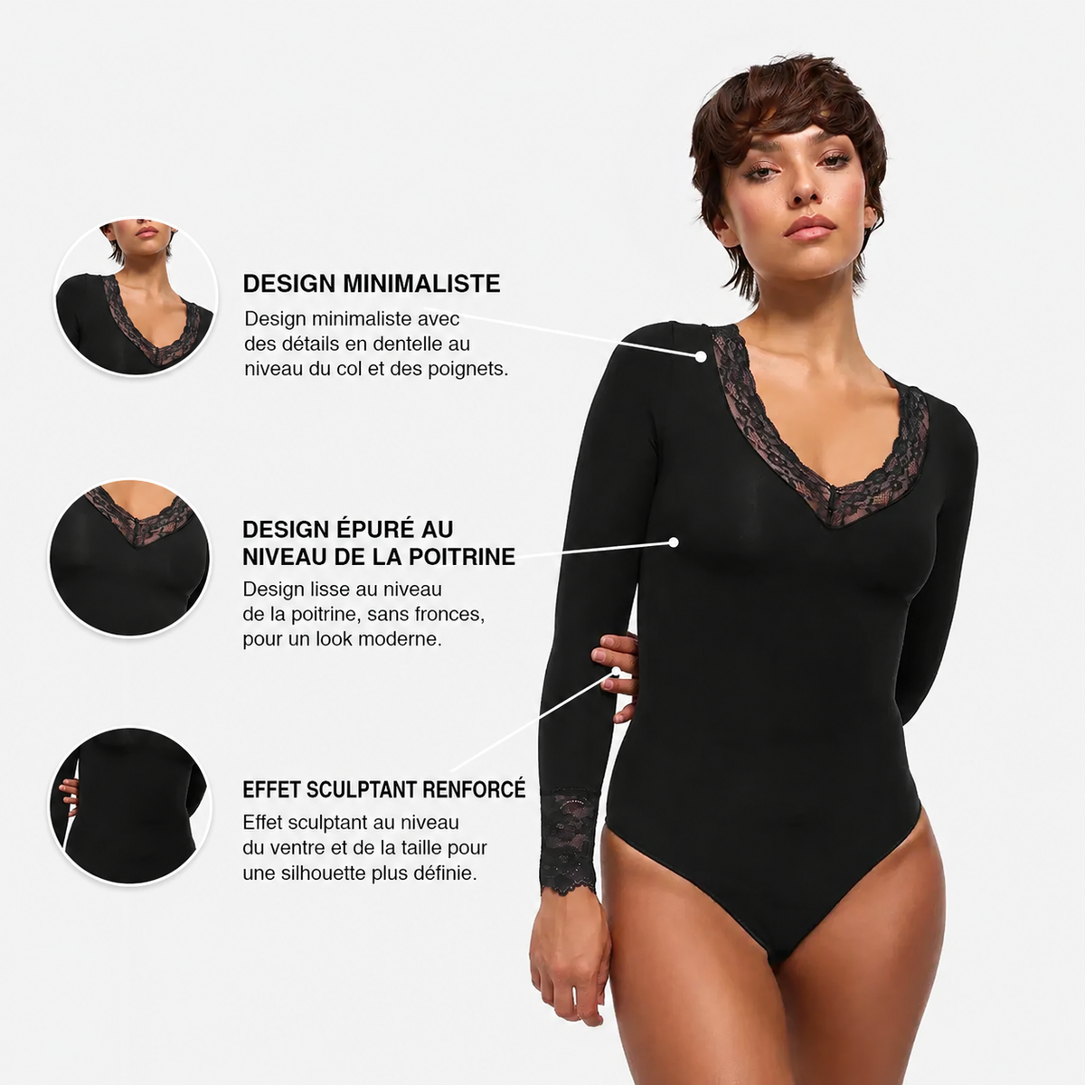 Figurformender Body aus Spitze mit V-Ausschnitt