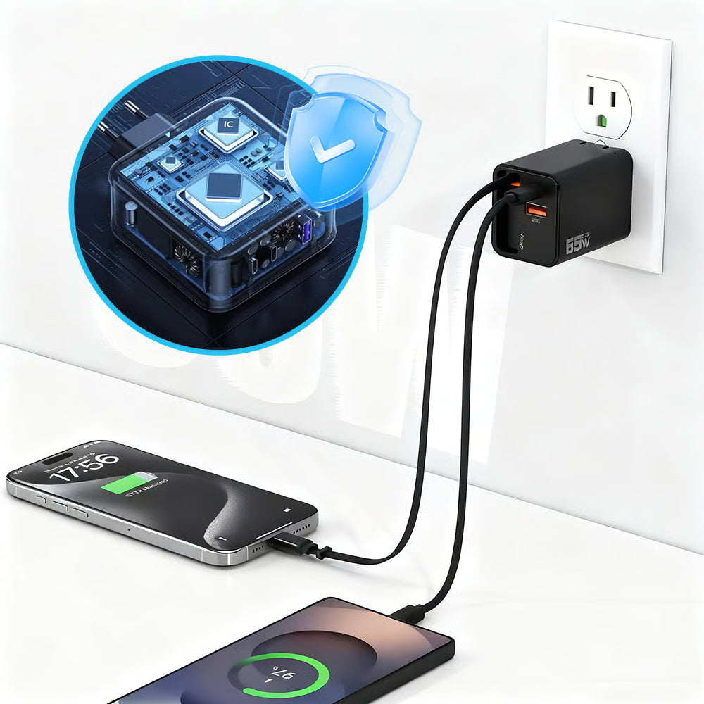 Chargeur rapide 65W avec 2 ports USB et câble détachable