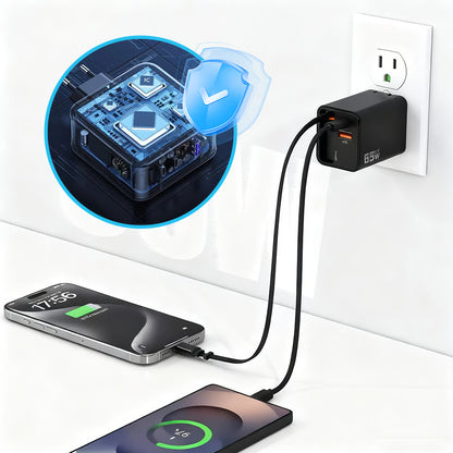 Chargeur rapide 65W avec 2 ports USB et câble détachable