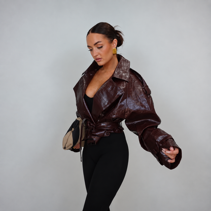 Trench Court Effet Croco Femme