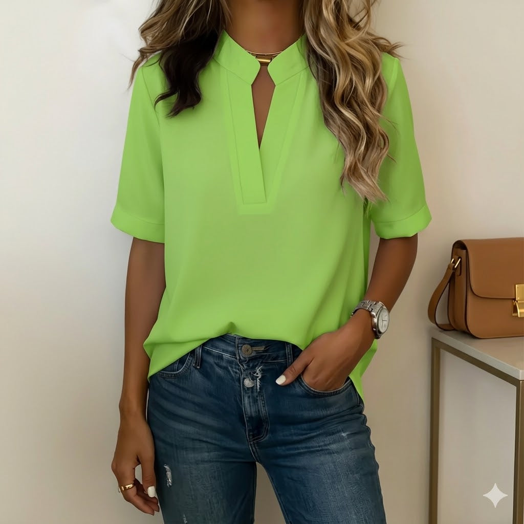 Elegante Damenbluse mit V-Ausschnitt und goldenen Details