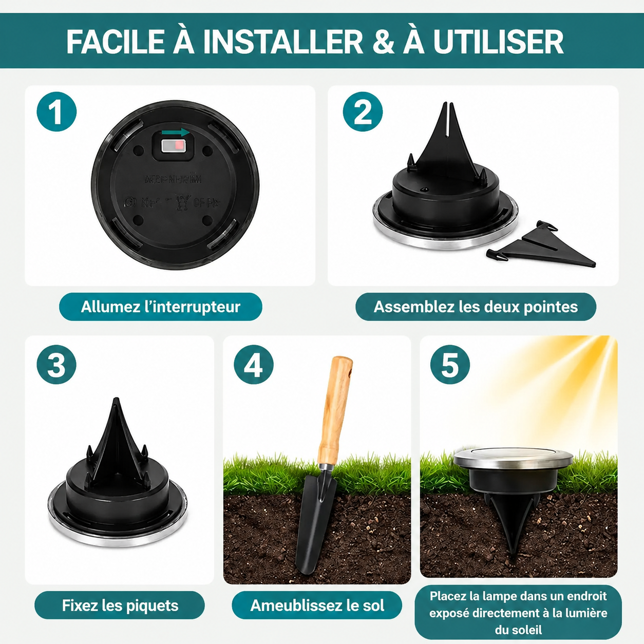 Lampe solaire extérieure LED en acier