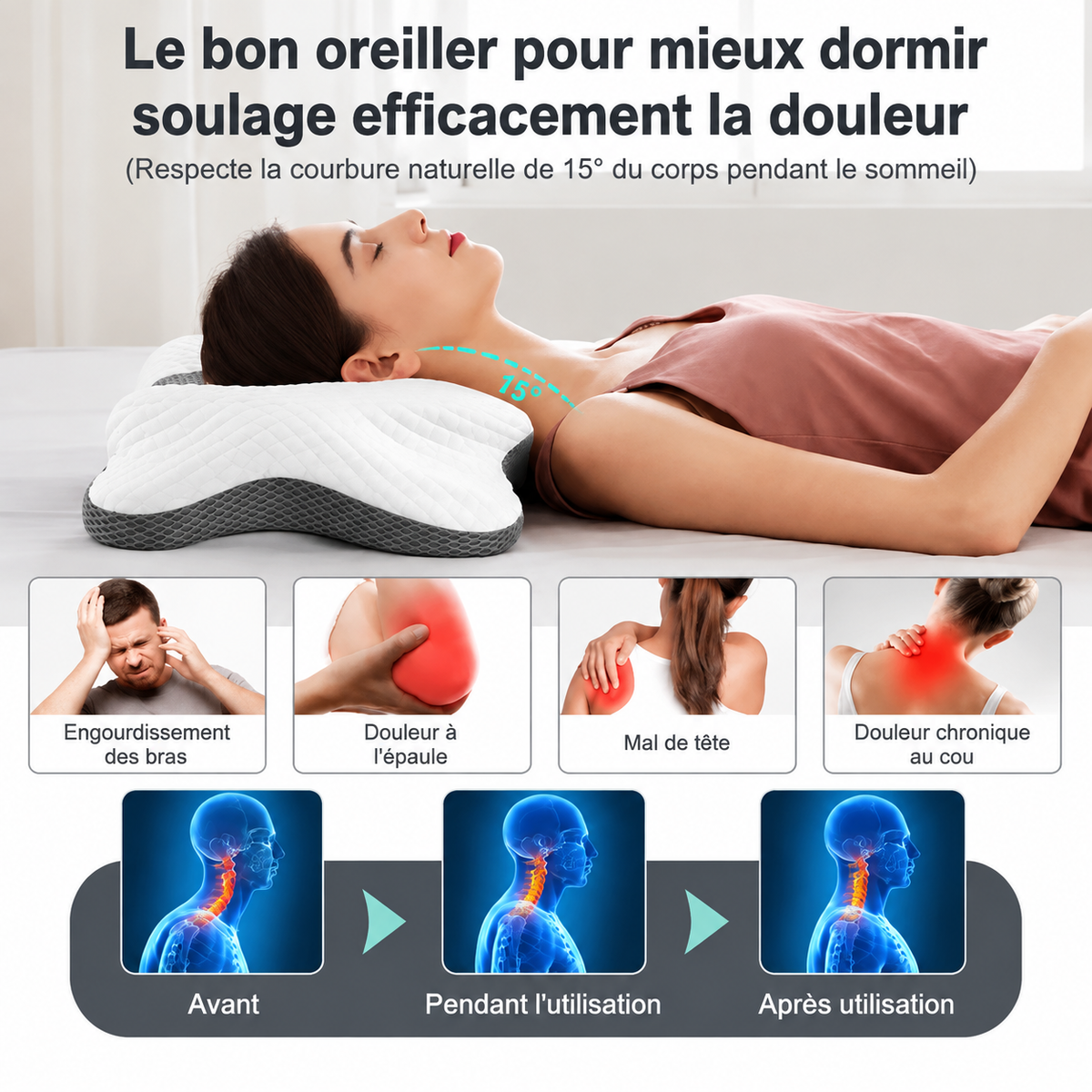 Oreiller Cervical Ergonomique à Mémoire de Forme