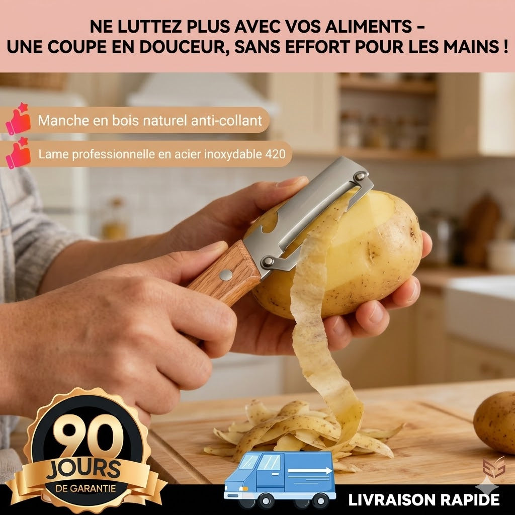 Éplucheur de Cuisine Antidérapant en Bois