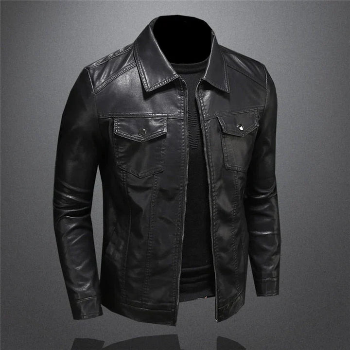 Veste en cuir noir homme