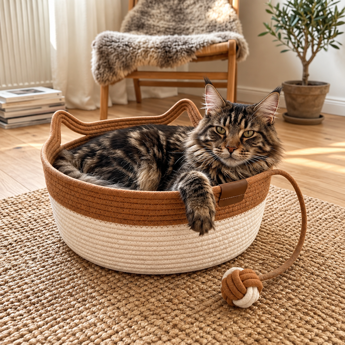Geflochtenes Katzenkörbchen aus Naturfasern
