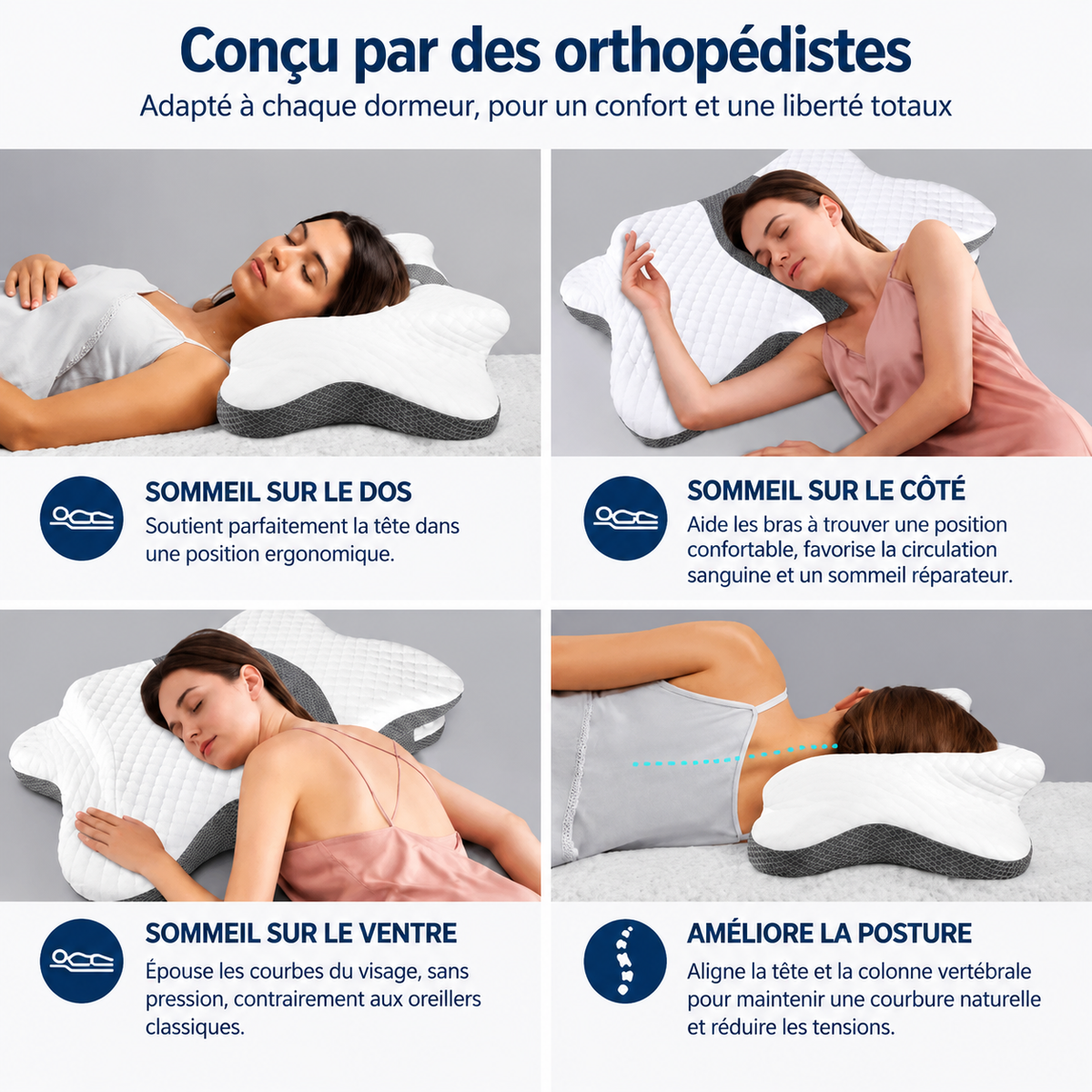 Oreiller Cervical Ergonomique à Mémoire de Forme