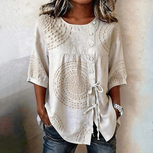 Blouse Vintage Décontractée à Lacets