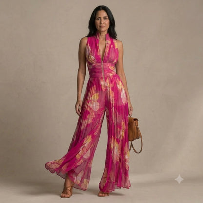 Combinaison florale fuchsia plissée élégante femme