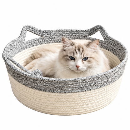 Geflochtenes Katzenkörbchen aus Naturfasern