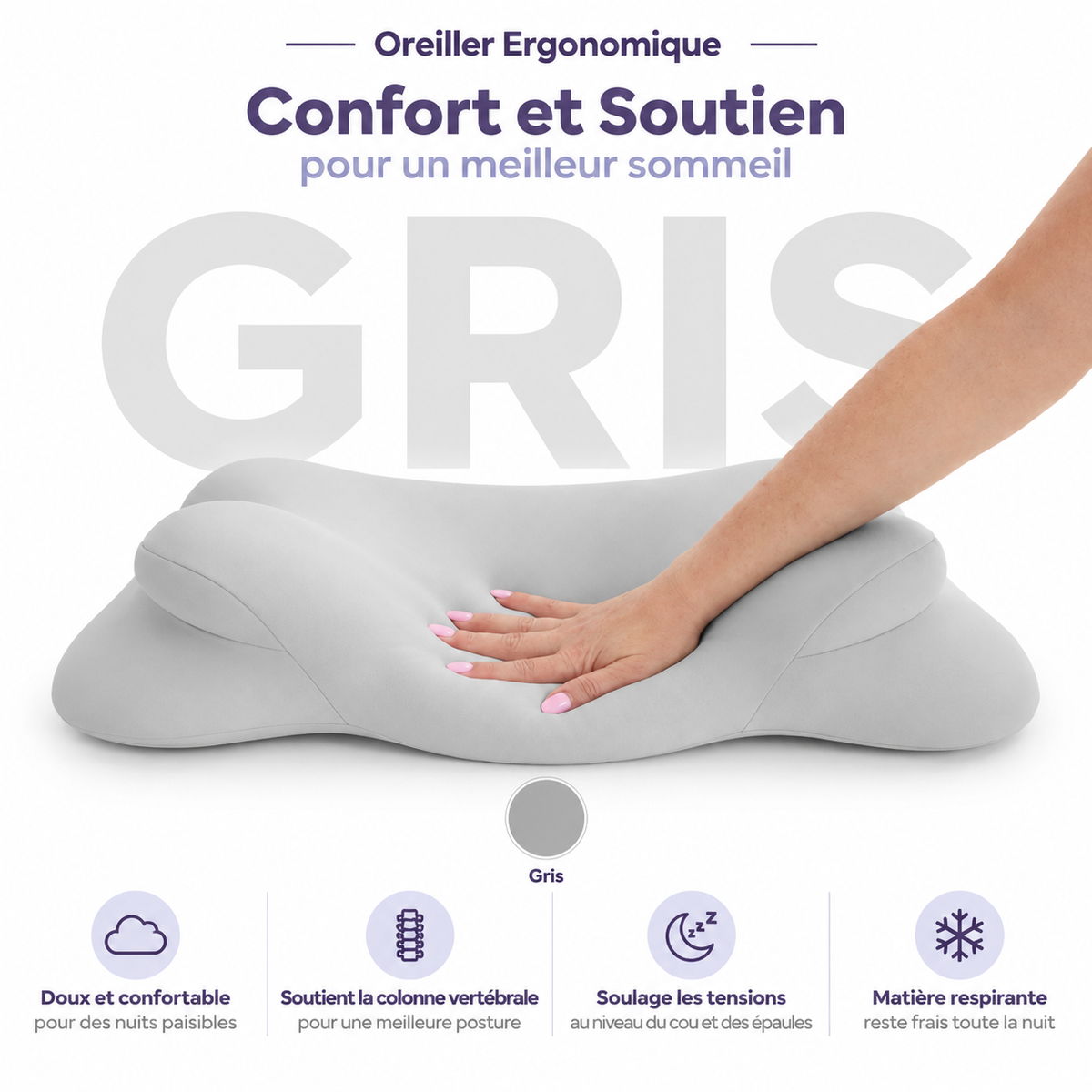Oreiller Ergonomique à Zones de Soutien
