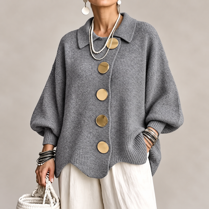 Cardigan Oversize Femme à Boutons Dorés